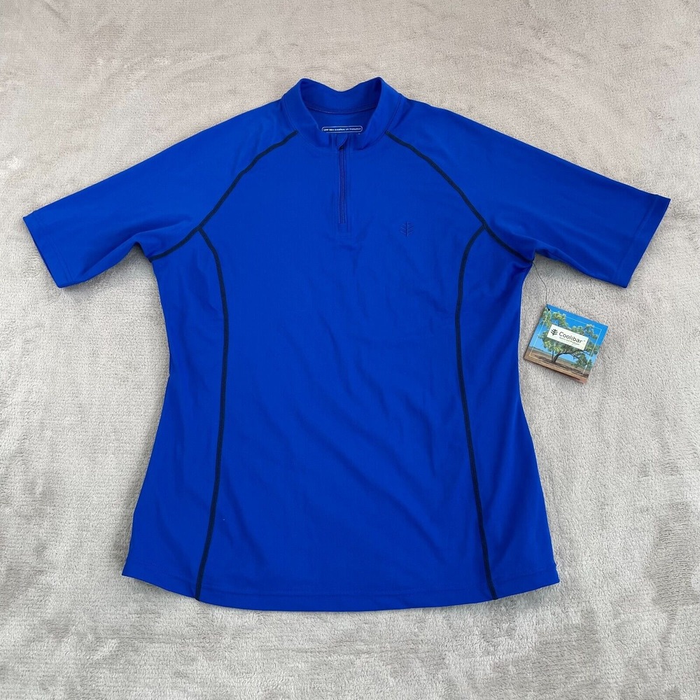Coolibar 1/4 Zip Swim Shirt Women Large Blue‎ UPF 50+ UV Protection SS NWT $90